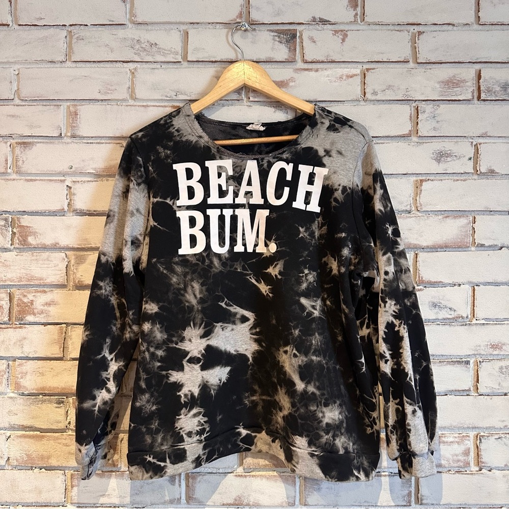 POL Black and White Tie-Dye Beach Bum Sweatshirt